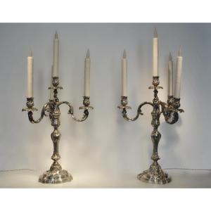 Pair Of Louis XV Style Silver Candlesticks By Boin-taburet