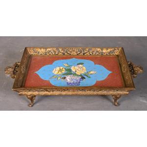 Japanese-style Tray In Gilt Bronze And Enamel Plaque, Monogrammed “jb” And Dated “june 1, 1876”