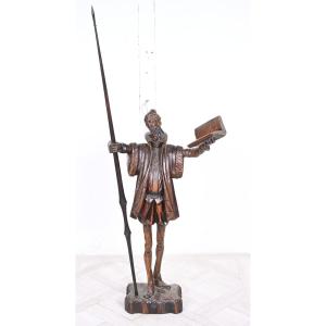 Don Quixote, Carved Wooden Sculpture, Folk Art, 20th Century