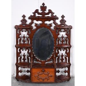 Carved Mahogany Wall Shelf, Chinese Chippendale Style, 19th Century
