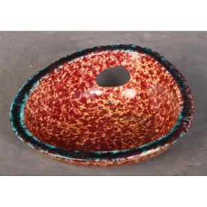 Signed Glazed Ceramic Bowl With A Hollow Rim, Accolay Pottery