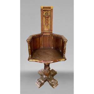 Renaissance Swivel Armchair With Polychrome Decoration