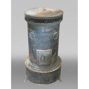 Cylindrical Mobile Metal Calorifier With Gothic Revival Openwork Gallery, 19th Century