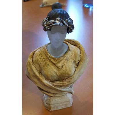 Study Bust Of Woman In Plaster, Paste Of Glass And Silver