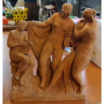 Group Terracotta Original Signed Raoul Lamourdedieu (1877 - 1953)