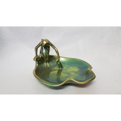 Empty Iridescent Ceramic Pouch Manufactory Zsolnay