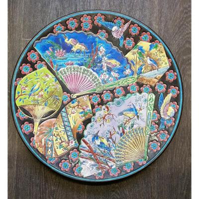 Manufacture Pickman De La Cartuja In Seville. Large Circular Dish In Cloisonné Enamels