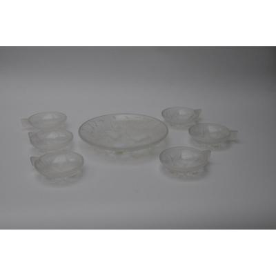 Arvers, Fruit Servive In Molded Glass And Presold Opalescent, Signed