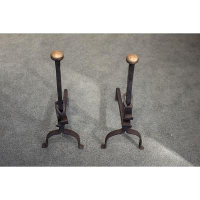 Paire De Landiers En Fonte