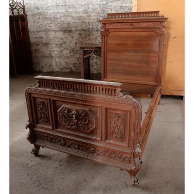 Napoleon III Carved Walnut Bed With Goats Heads