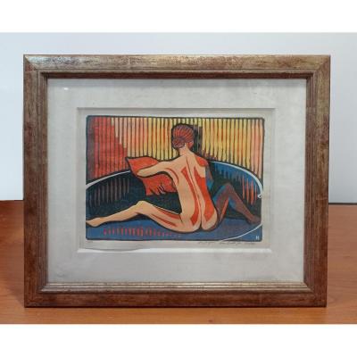 Engraving Nude From Back - Hans Hiesberger (1938 -)