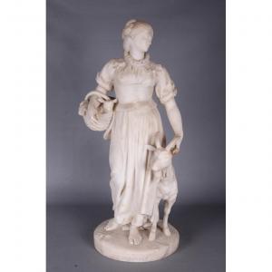 Alexandre Falguière, Dorothée And Her Goat Marble Sculpture, 1874