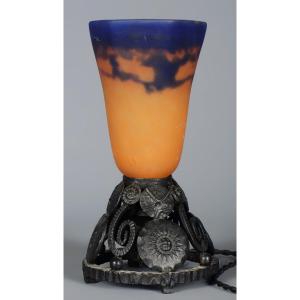 Muller Frères - Glass Lamp On Wrought Iron Foot