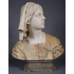 Giuseppe Bessi (1857-1922) (attributed To), Bust Of Joan Of Arc In Marble And Onyx