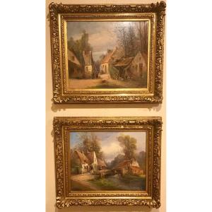 Pair Of Village Scenes Signed Devillers