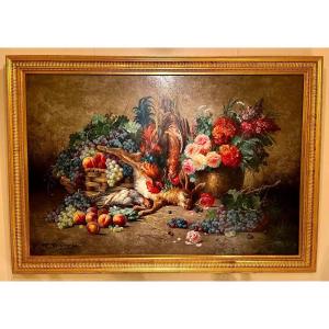 Still Life With Flowers, Fruits And Game By Max Carlier