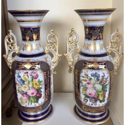 Pair Of Porcelain Vases With Floral Decor