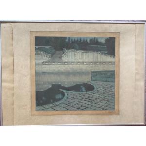 Pierre Labrouche(1876-1956) “garden At Twilight” Engraving