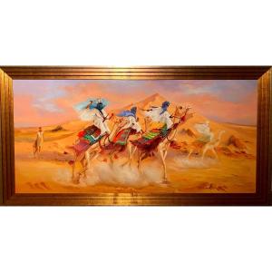 Georges Corominas (1945) – Monumental Orientalist Scene – Tuareg Riders – Signed Oil On Canvas