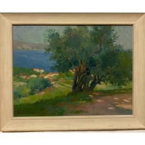 Stéphane Lallemand (1894-1970) "the Bay » Oil On Wood Dated 1934
