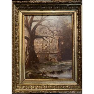 L.lainon Oil On Canvas From The 19th Century "the Forgotten Mill"