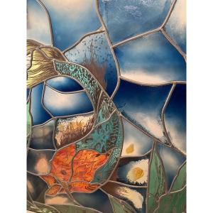 Stained Glass Painting By Jean Hennau "the Messenger Of The Abyss"