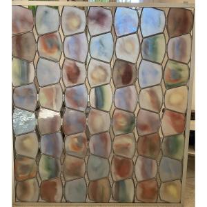 Modern Stained Glass Window Signed Jean Hennau “composition Of Tinted Glass”