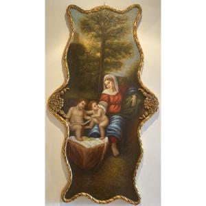 Italian School, Late 19th And 20th Centuries. Oil On Wood, "virgin And Child And St. John The Baptist"