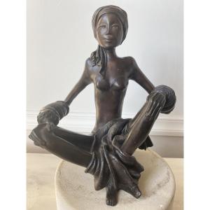 Elegant Sculpture Creation Signed Maricke “the Woman Seated Cross-legged” Unique Piece 