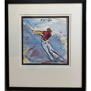 Jean Ducasse (1939-2011) “golfer On A Drive” Original Gouache.