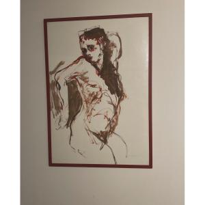 Large Signed 20th Century Expressionist Nude Sakhri Farida 103 X 73 Cm