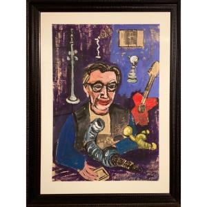 “jean-loup Bézos – Portrait Of Claude Viseux – Acrylic On Landes Press”