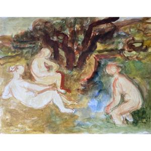 Maurice-louis Savin (1894-1973) The Bathers – Original Watercolor