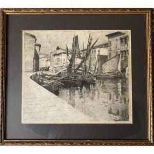 Pierre Labrouche (1861–1921) The Port Of Biscay Original Etching