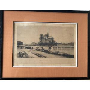 Lucien Gautier (1850–1925) “archbishop's Bridge In Paris” — Etching — Late 19th Century