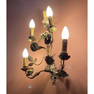 Pair Of Gilt Metal Floral Wall Sconces, Italian Work, Circa 1950