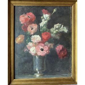 Marie-louise Lustremant (1880-1965) – Bouquet Of Flowers, Oil On Wood