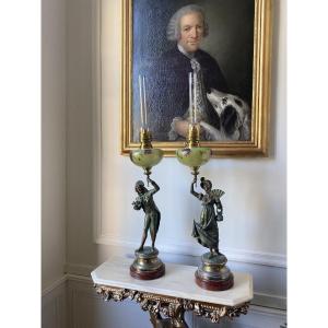 Pair Of Large Figurative Lamps "the Incredible And The Marvelous" – L. Raphael – 19th Century