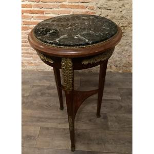 Empire-style Pedestal Table In Mahogany And Gilt Bronze, With A Black Marble Top Veined With White – Early 19th Century 