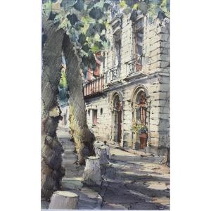 Watercolor Pays Basque - Saint-jean-de-luz, Maison Des Trois Canons - Signed Alma (1997)