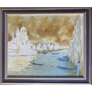 Maurice Bilbeaud (1919-1997) - Venice, La Salute And Gondolas - Oil On Canvas