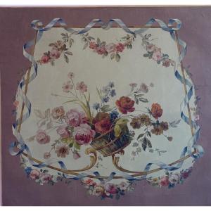 Floral Decorative Panel In The Louis XV Style - Oil On Canvas Dimensions: 79 X 75.5 Cm