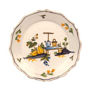 Nevers Earthenware Plate In The Garden - 18th Century Period