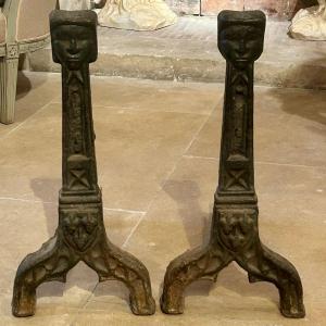 Paire De Chenets Gothiques 