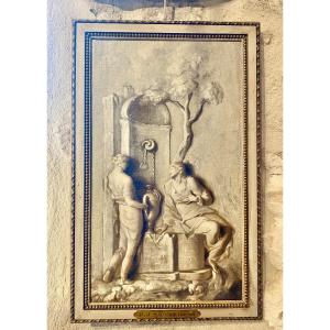 Painting Scene In Bas Relief In Grisaille 18th By Piat Joseph Sauvage 