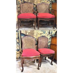 Pair Of Regency Period Caned Armchairs And 2 Chairs From The Same Period