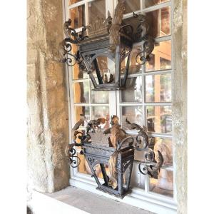 Pair Of 19th Century Sheet Metal Wall Lanterns Decorated With Scrolls