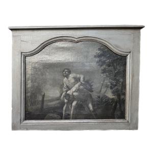 18th Century Overdoor – Oil On Canvas, Mythological Subject: Hercules And Antaeus