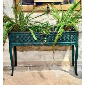 Louis XV Indoor Planter – 19th Century, In Carved Wood And Painted Green