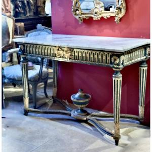 Aix-en-provence Console Table From The Louis XVI Period, In Carved And Lacquered Wood, 18th Century
